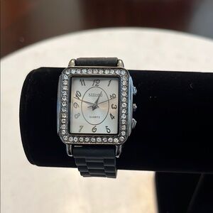 Black and Silver Dressy Casual Watch with Crystal Embellishments NWOT